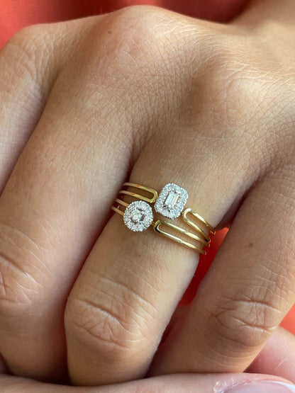 Anillo IMBU doble brazo centro con diamantes en oro amarillo de 18 ktes