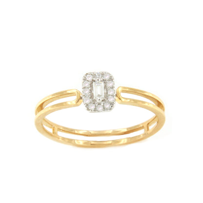 Anillo IMBU doble brazo centro con diamantes en oro amarillo de 18 ktes