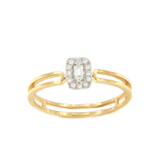 Anillo IMBU doble brazo centro con diamantes en oro amarillo de 18 ktes