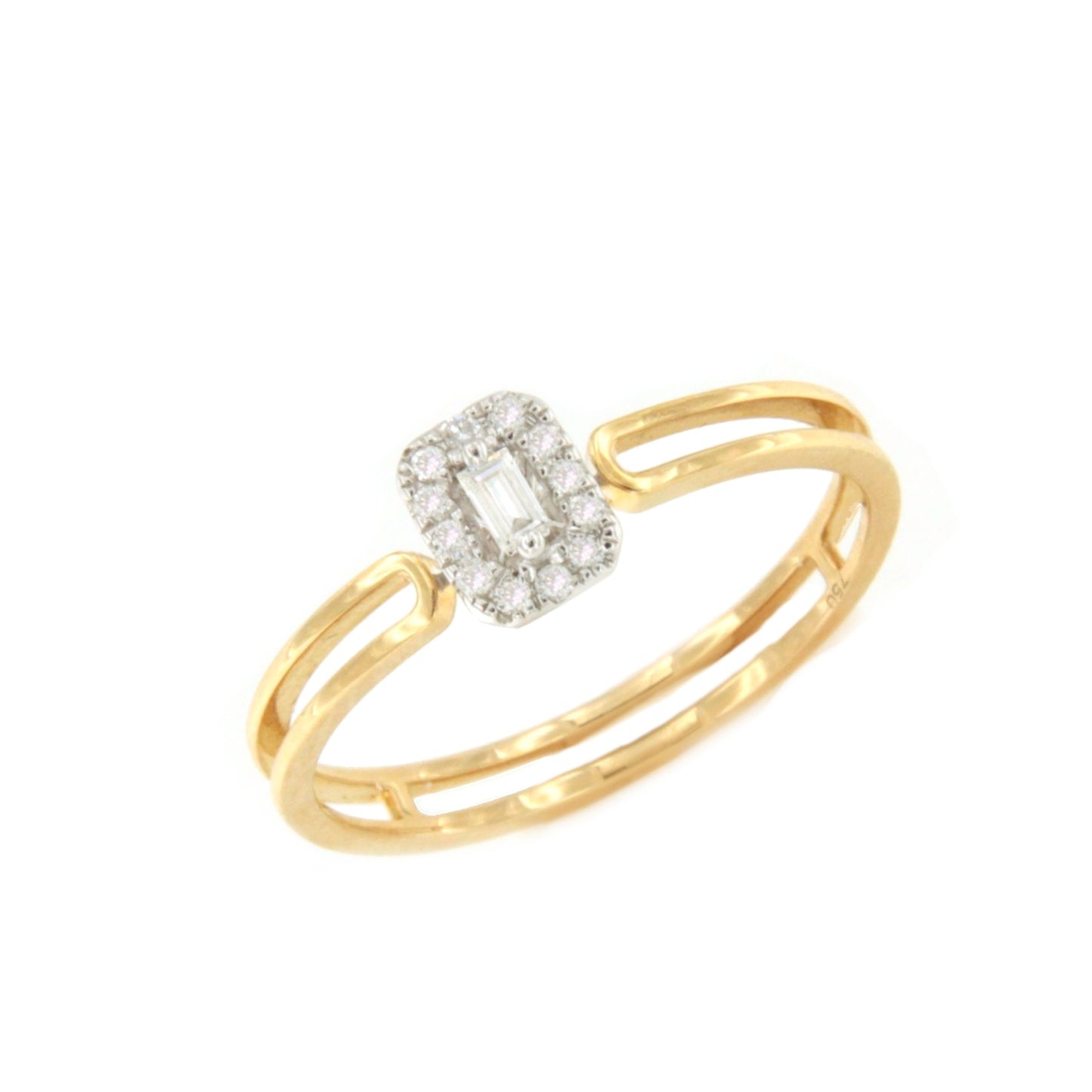Anillo IMBU doble brazo centro con diamantes en oro amarillo de 18 ktes