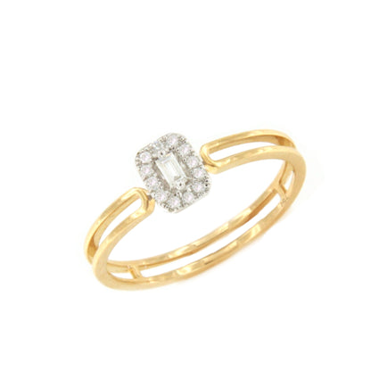 Anillo IMBU doble brazo centro con diamantes en oro amarillo de 18 ktes