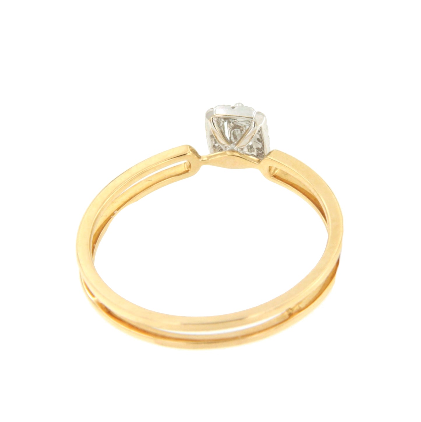Anillo IMBU doble brazo centro con diamantes en oro amarillo de 18 ktes