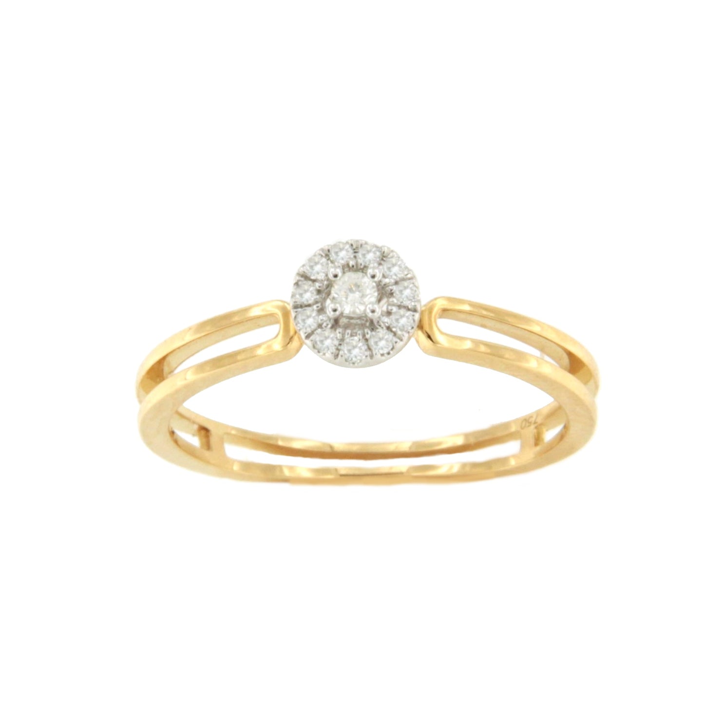 Anillo IMBU doble brazo centro con diamantes en oro amarillo de 18 ktes
