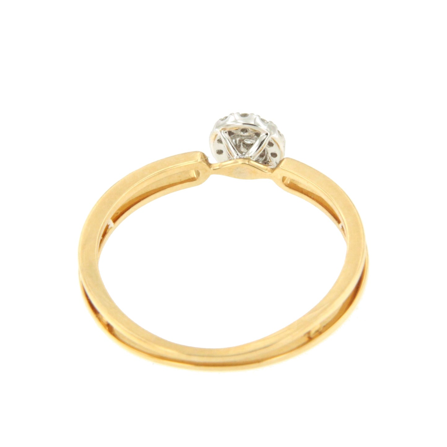 Anillo IMBU doble brazo centro con diamantes en oro amarillo de 18 ktes