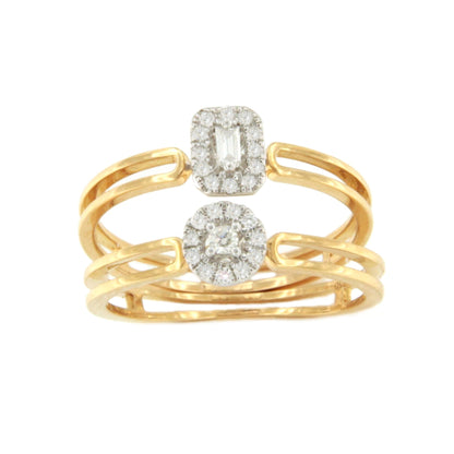 Anillo IMBU doble brazo centro con diamantes en oro amarillo de 18 ktes