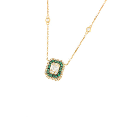 Gargantilla CRADOCK con dije esmeraldas, baguettes y brillantes oro amarillo 18 ktes