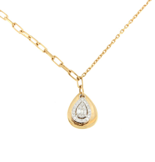 Gargantilla TAMARIN colgante roseta en pera brillante oro amarillo 18 ktes