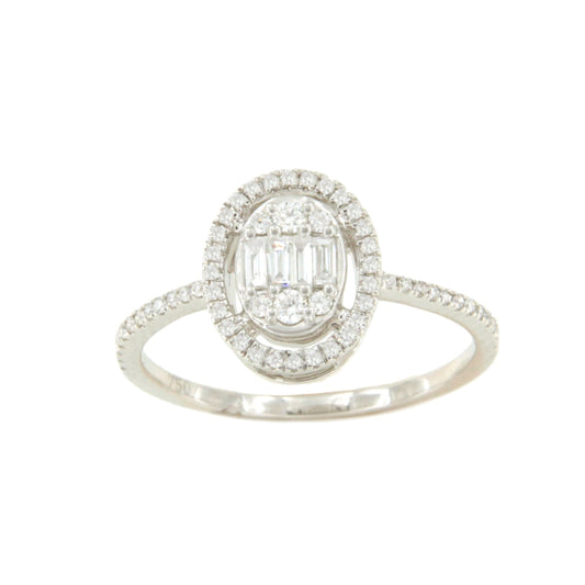 Anillo OLIENA oval en oro blanco 18 ktes con brillantes y baguettes.