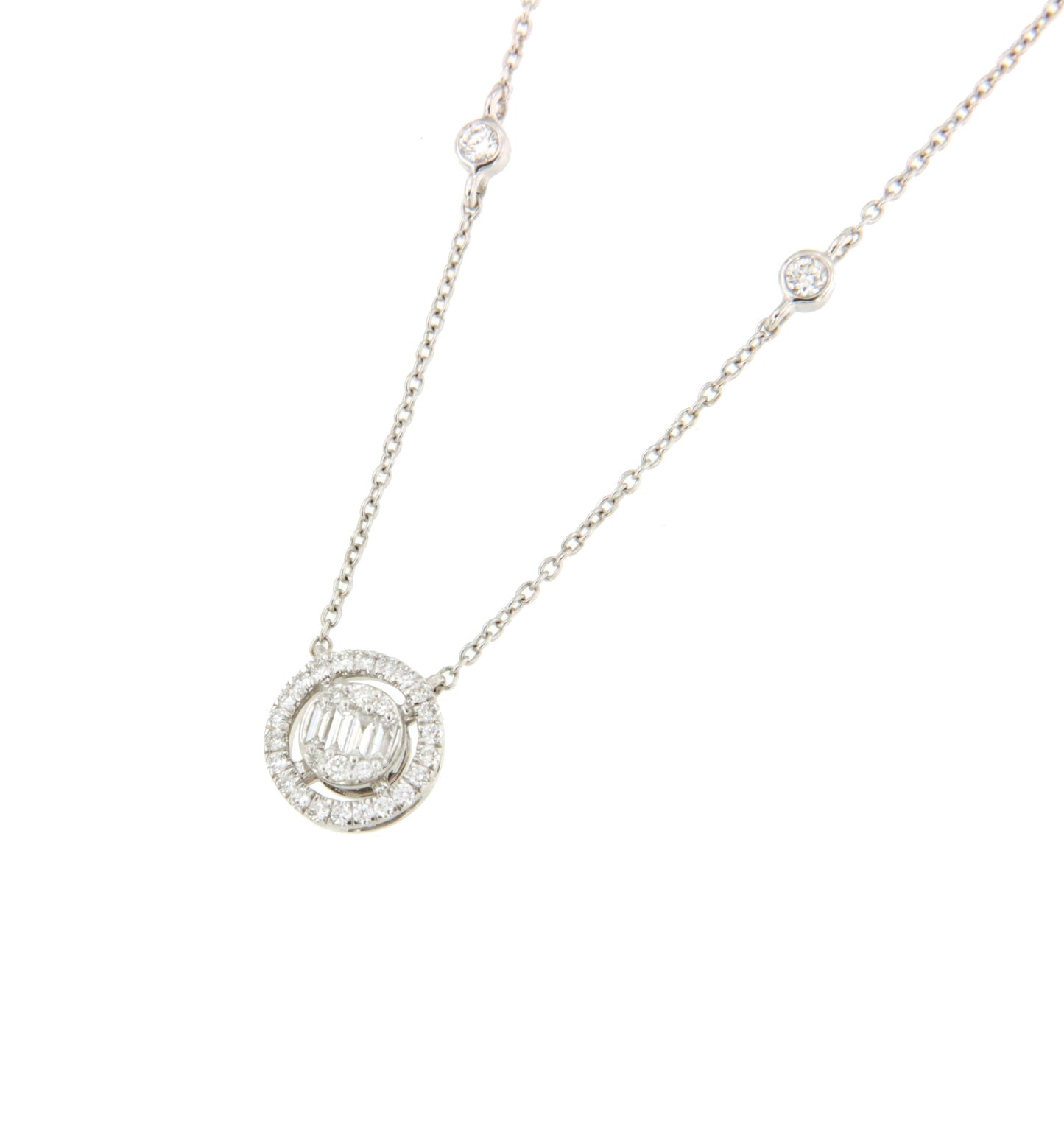 OULU choker with baguette and diamond pendants in 18k white gold