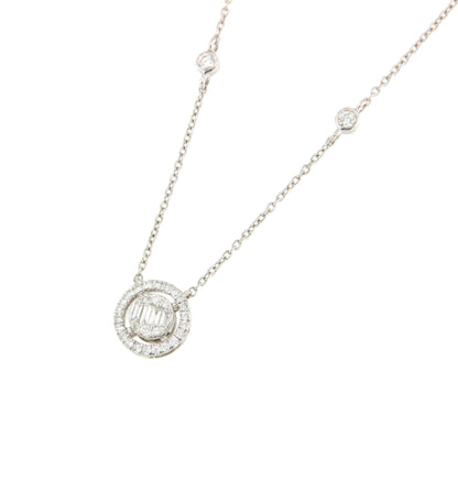 OULU choker with baguette and diamond pendants in 18k white gold