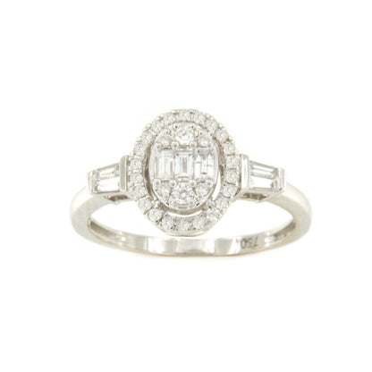 Anillo LEEDS oval en oro blanco 18 ktes con brillantes y baguettes.