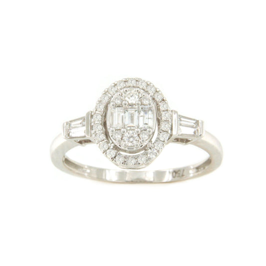 Anillo LEEDS oval en oro blanco 18 ktes con brillantes y baguettes.