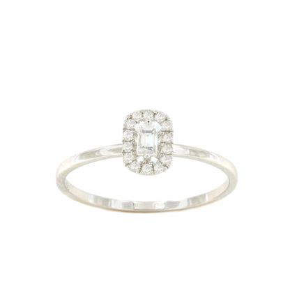 Anillo HAMPTON roseta en oro blanco 18 ktes con brillantes y baguettes.