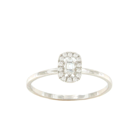 Anillo HAMPTON roseta en oro blanco 18 ktes con brillantes y baguettes.