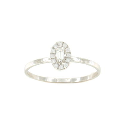 Anillo HAMPTON roseta en oro blanco 18 ktes con brillantes y baguettes.