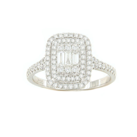 Anillo MANDORA en oro blanco 18 ktes con brillantes y baguettes