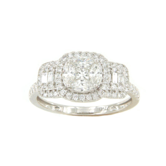 Anillo GEORGES en oro blanco 18 ktes con brillantes, princesa, maquis y baguettes.