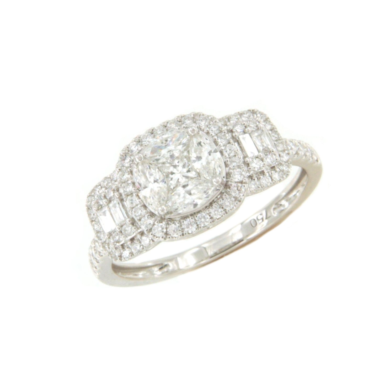 Anillo GEORGES en oro blanco 18 ktes con brillantes, princesa, maquis y baguettes.