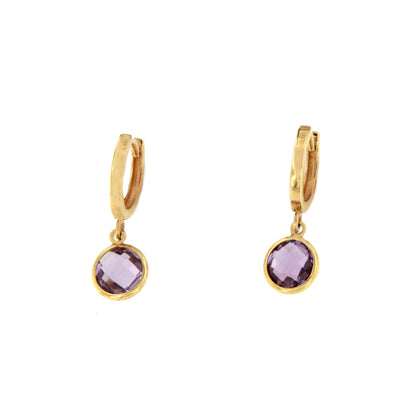 Pendiente CUSCO argolla en oro amarillo de 18 ktes con amatista colgando