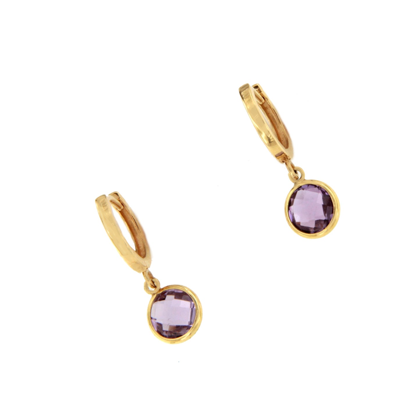 Pendiente CUSCO argolla en oro amarillo de 18 ktes con amatista colgando