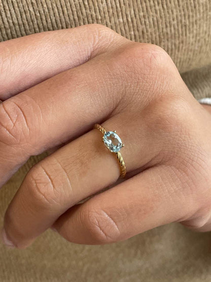 SHAM ring in 18-karat yellow gold with cubic zirconia and aquamarine