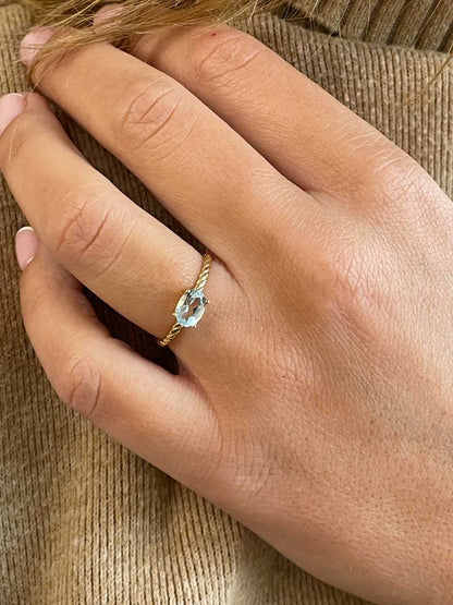 SHAM ring in 18-karat yellow gold with cubic zirconia and aquamarine