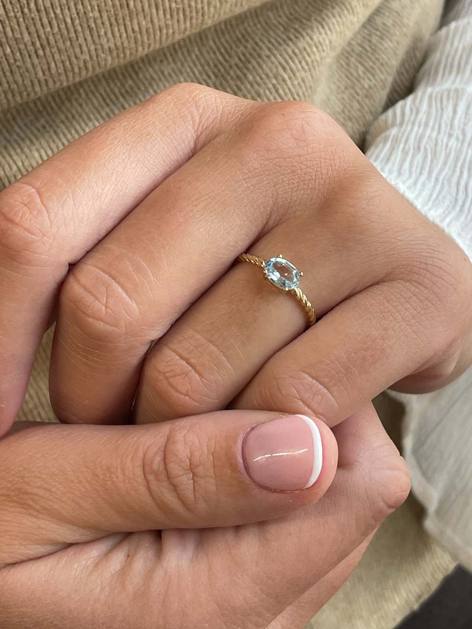 SHAM ring in 18-karat yellow gold with cubic zirconia and aquamarine