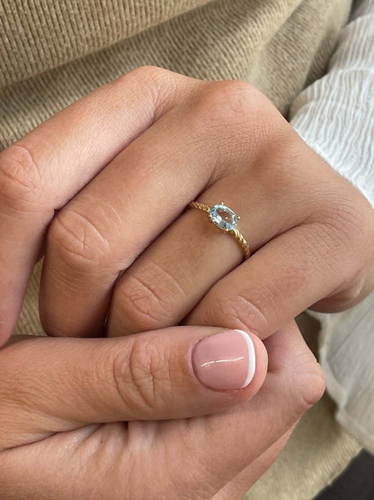 SHAM ring in 18-karat yellow gold with cubic zirconia and aquamarine