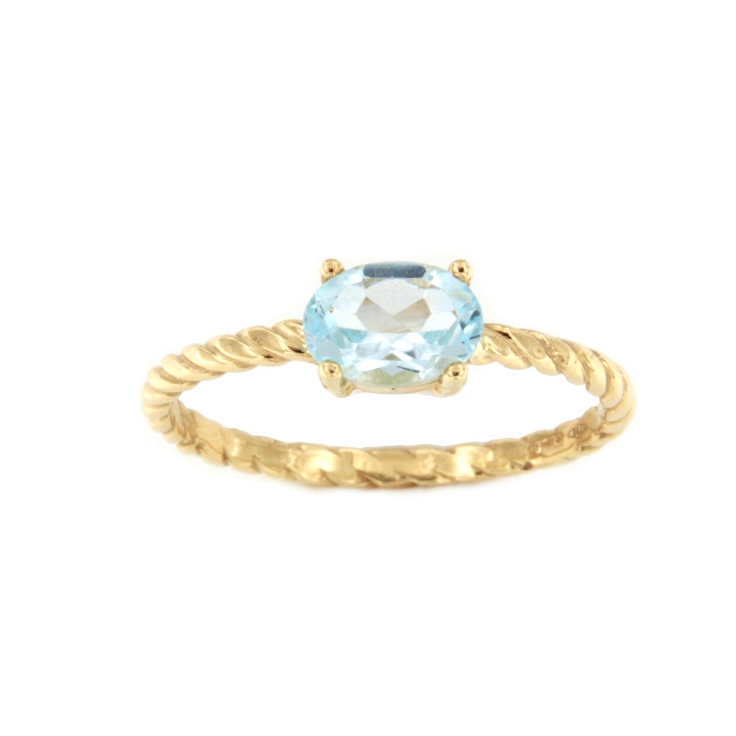 SHAM ring in 18-karat yellow gold with cubic zirconia and aquamarine