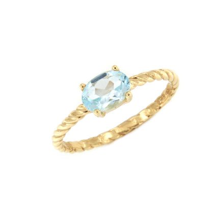 SHAM ring in 18-karat yellow gold with cubic zirconia and aquamarine