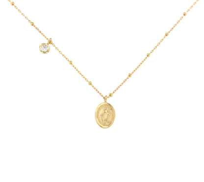 Gargantilla OREGON medalla Milagrosa con circonita en oro amarillo 18 ktes