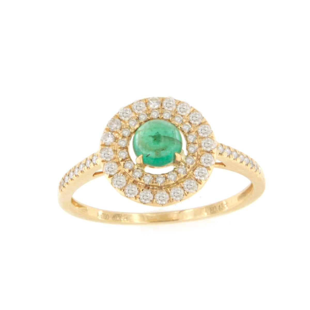 Anillo AGRIGENTO esmeralda redonda cabujón con brillantes en oro amarillo 18 ktes