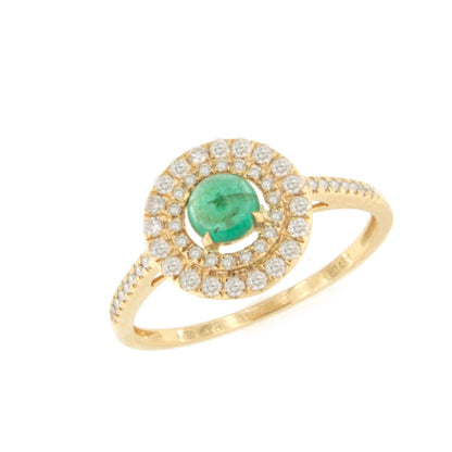 Anillo AGRIGENTO esmeralda redonda cabujón con brillantes en oro amarillo 18 ktes
