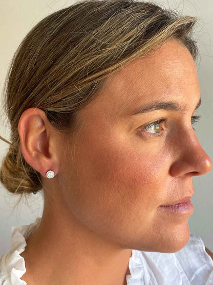 Pendientes ROUTAN desmontable roseta de brillantes en oro blanco 18 ktes.