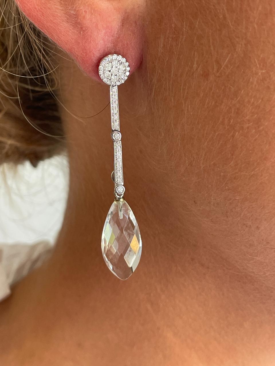 Pendientes ROUTAN desmontable roseta de brillantes en oro blanco 18 ktes.