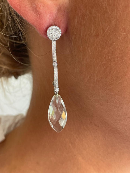 Pendientes ROUTAN desmontable roseta de brillantes en oro blanco 18 ktes.