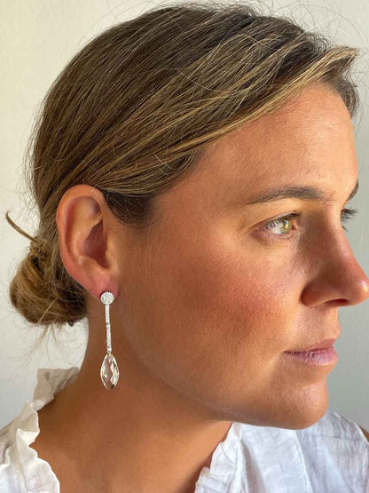 Pendientes ROUTAN desmontable roseta de brillantes en oro blanco 18 ktes.