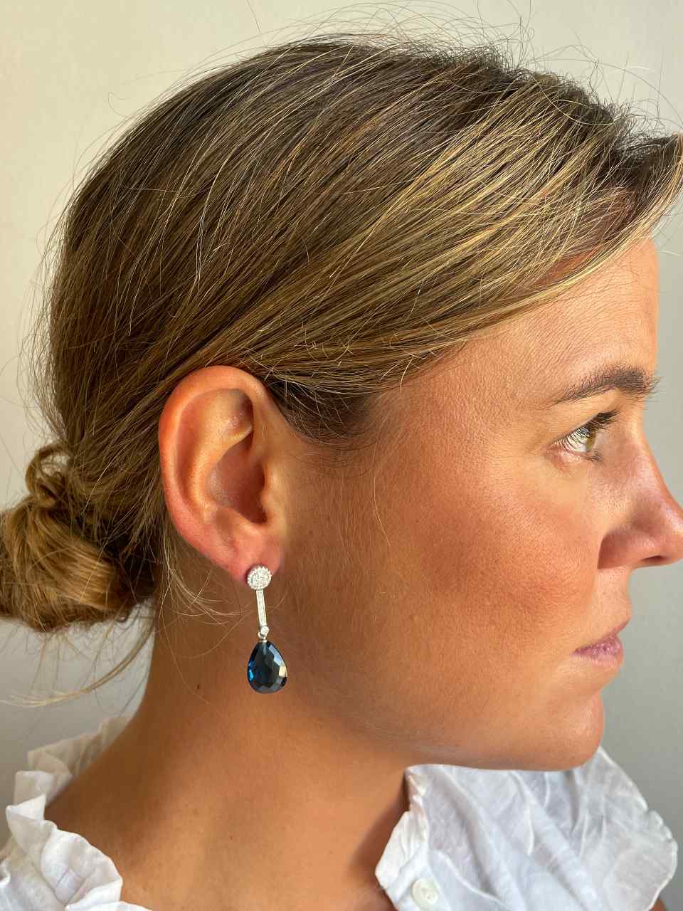 Pendientes ROUTAN desmontable roseta de brillantes en oro blanco 18 ktes.