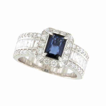 Anillo NEREIDA en oro blanco 18 ktes con zafiros y brillantes.