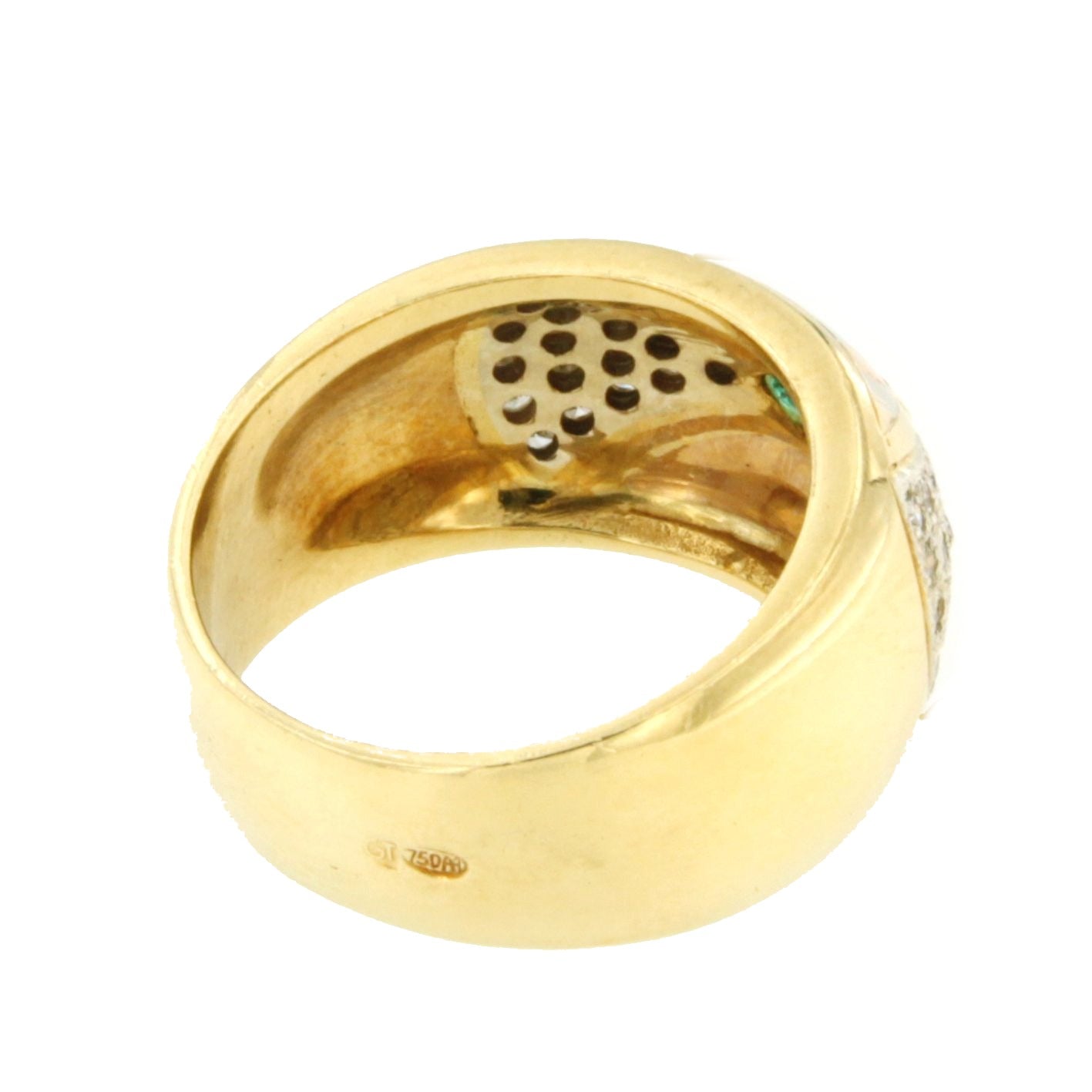 Anillo LAMUS de esmeralda y brillantes en oro de 3 colores 18 ktes