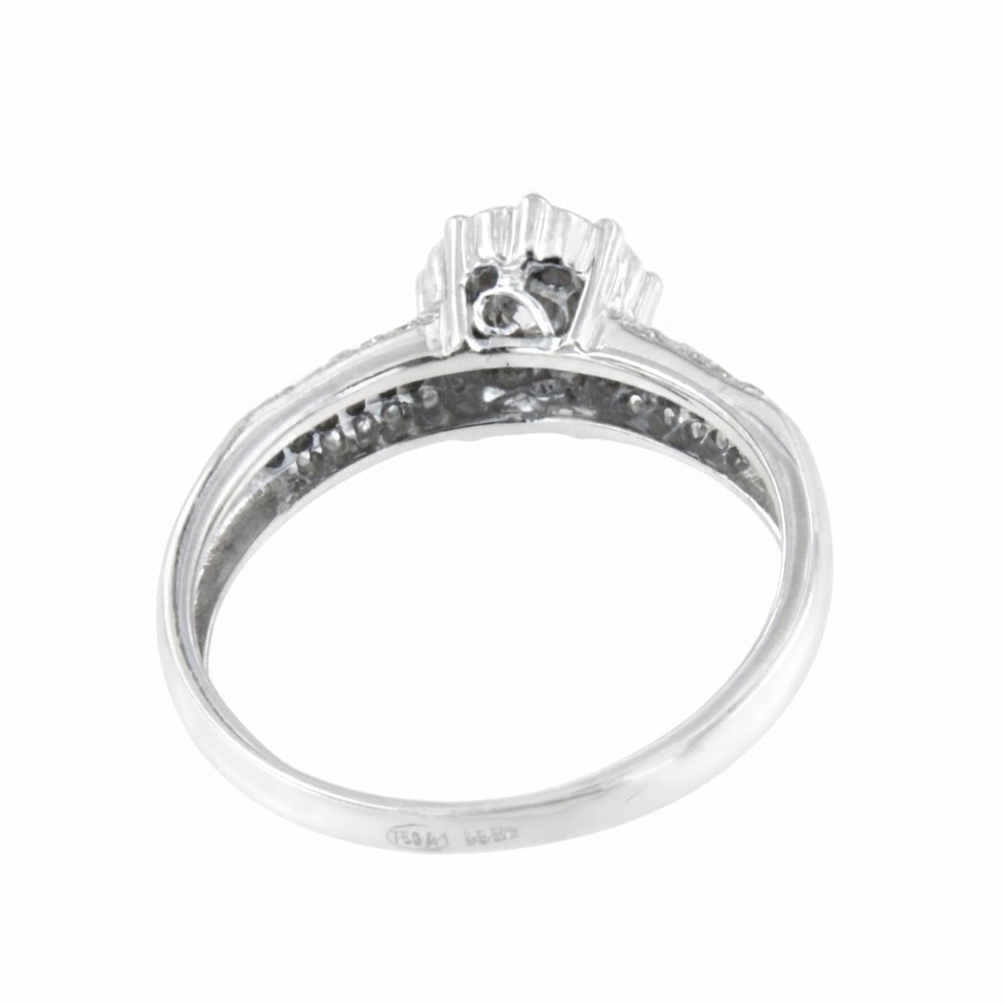 ACAI ring with rosette and halo and diamonds in 18-karat white gold
