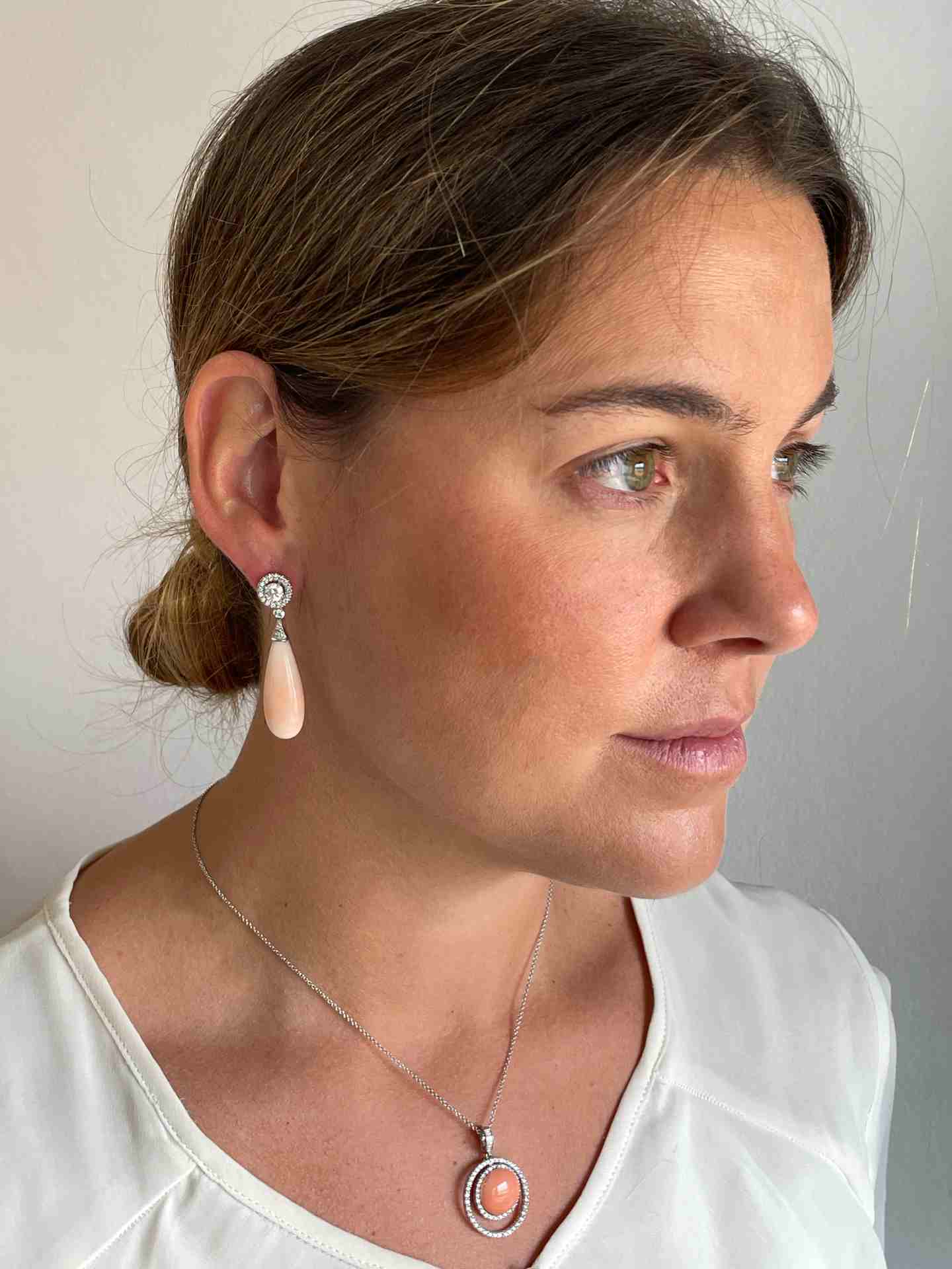 Tomatillo pendant, 18k white gold charm, diamonds and emerald