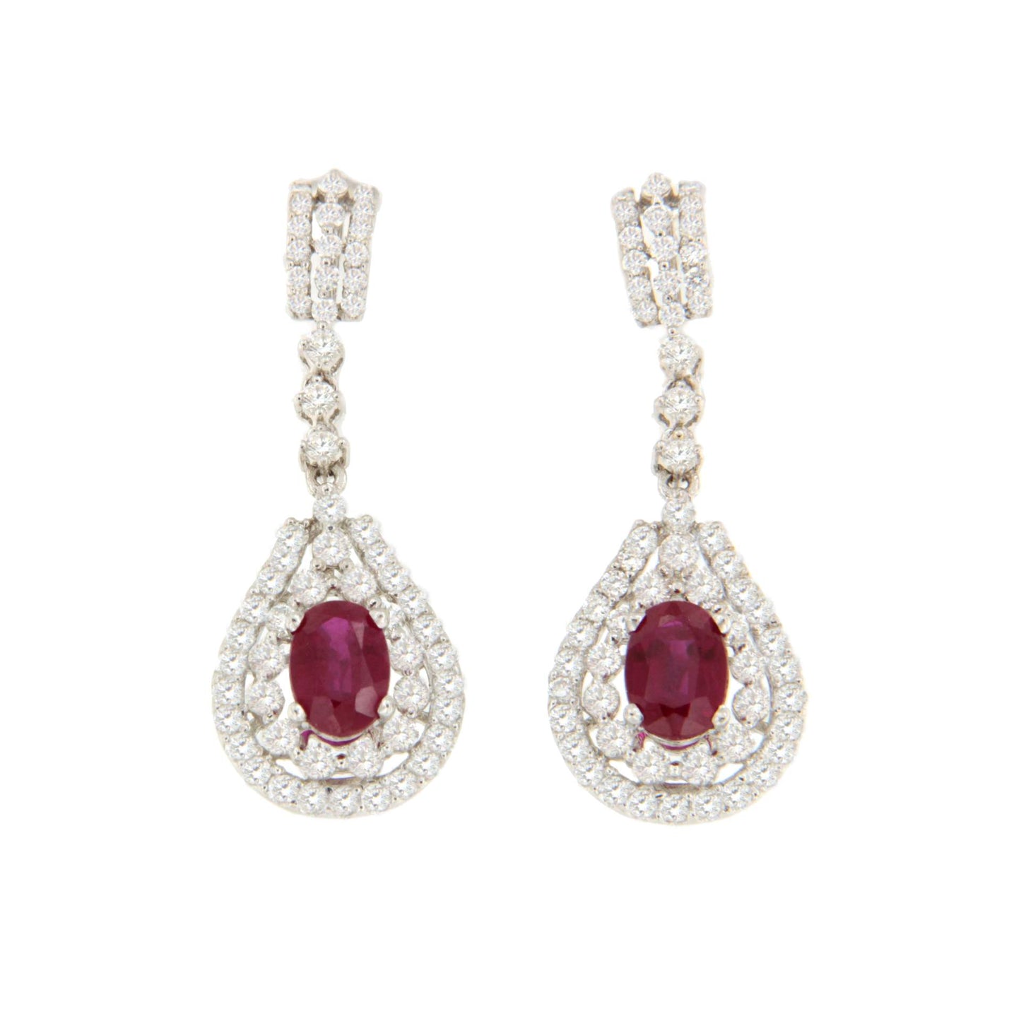 Pendientes MANDARINA  largos oro blanco 18 ktes rubies y brillantes