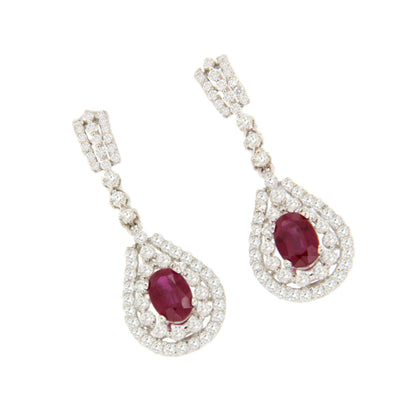 Pendientes MANDARINA  largos oro blanco 18 ktes rubies y brillantes