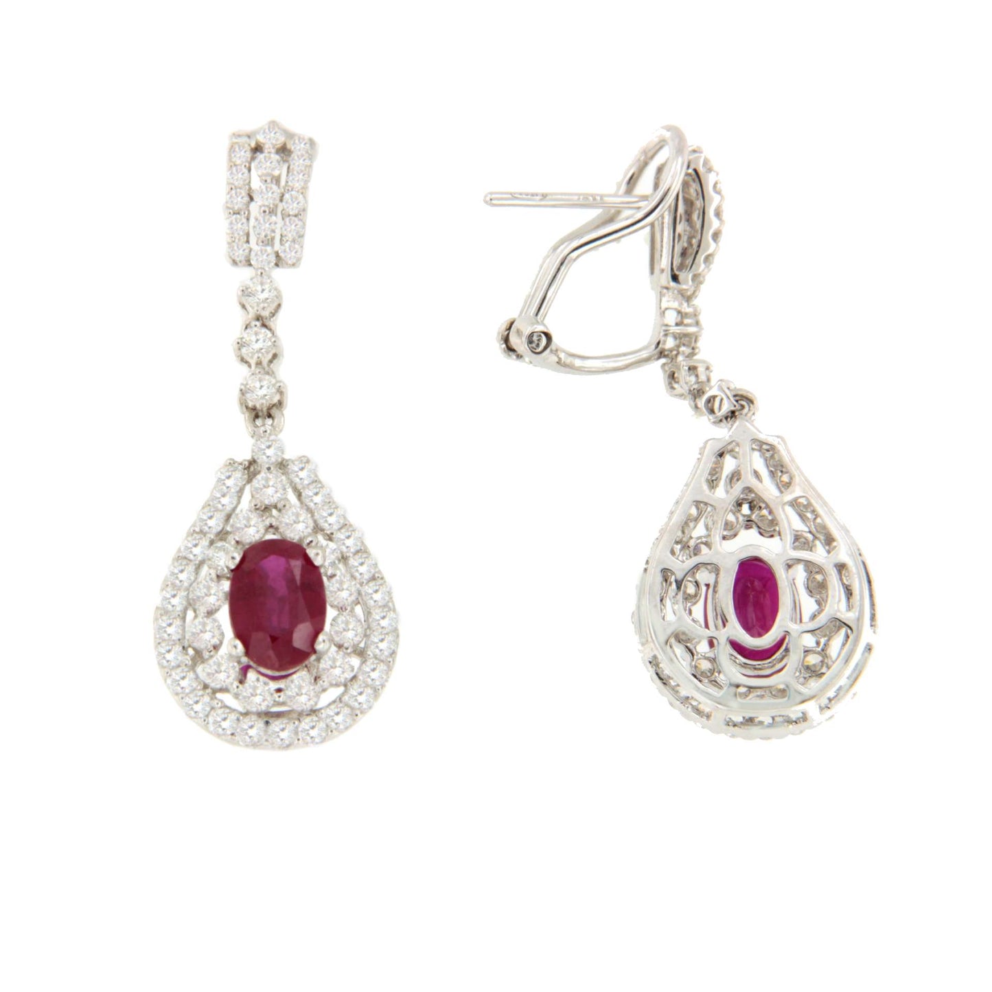 Pendientes MANDARINA  largos oro blanco 18 ktes rubies y brillantes