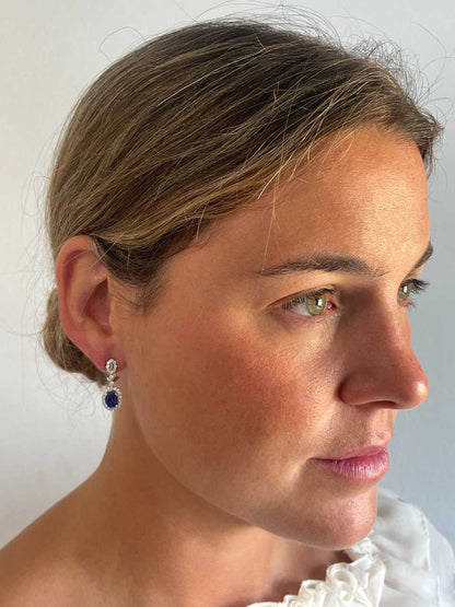 TORTOLI long earrings with diamonds and sapphires in 18k white gold