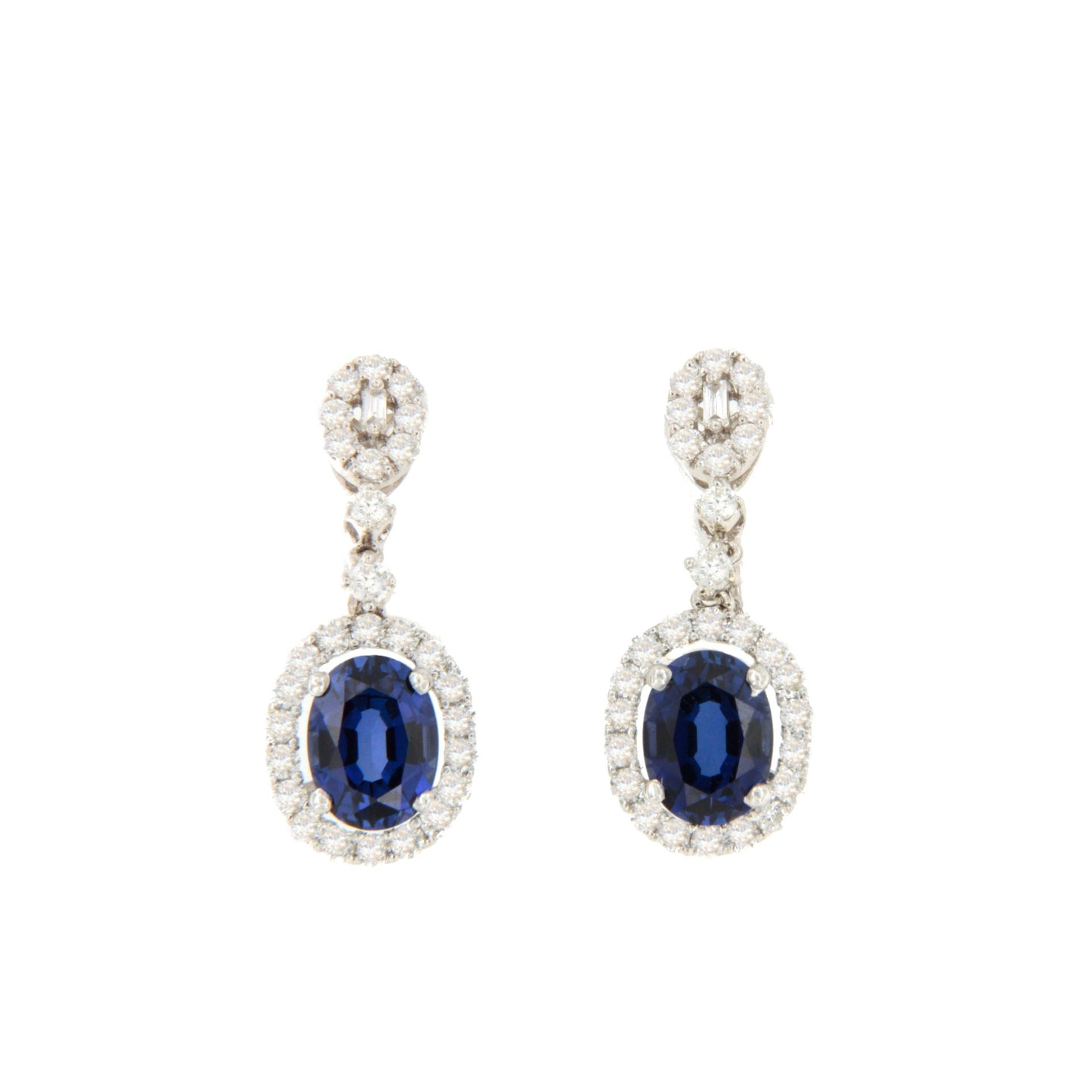 TORTOLI long earrings with diamonds and sapphires in 18k white gold