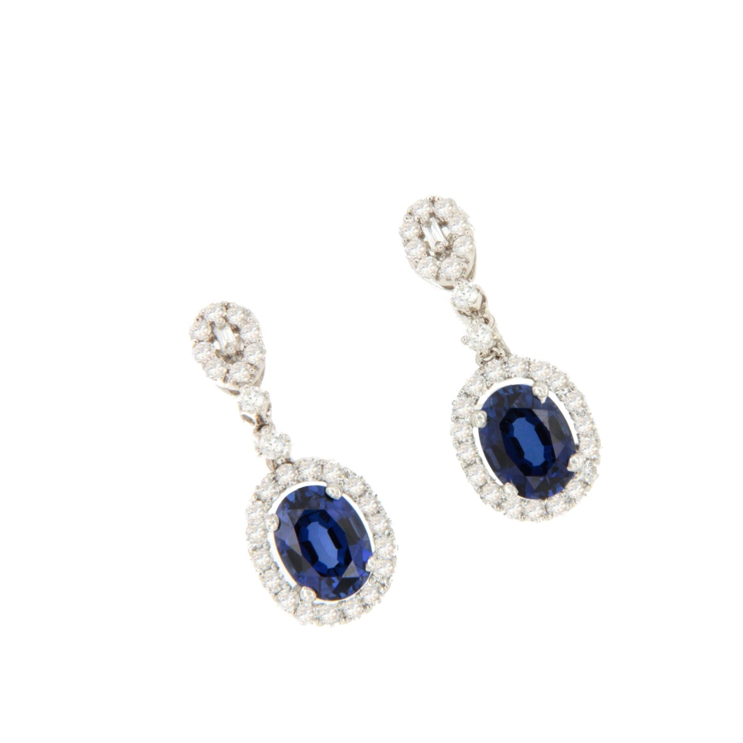 TORTOLI long earrings with diamonds and sapphires in 18k white gold