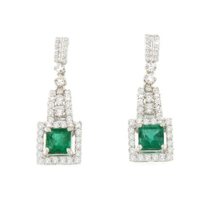 Pendientes PERSIMO  largos oro blanco 18 ktes esmeralda y brillantes
