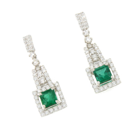 Pendientes PERSIMO  largos oro blanco 18 ktes esmeralda y brillantes